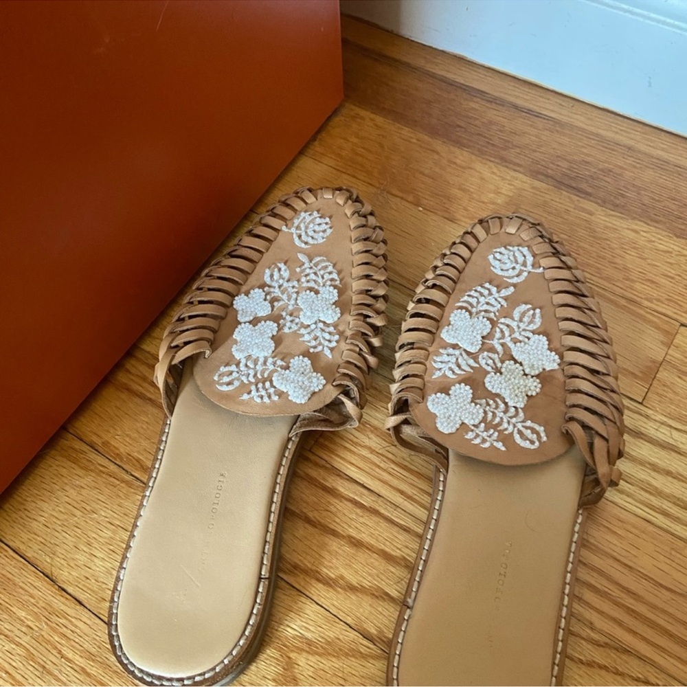 Anthropologie Embroidered Woven Slip On Mule Sandal with Glass Beads, Size 9.5 - Picture 5 of 7